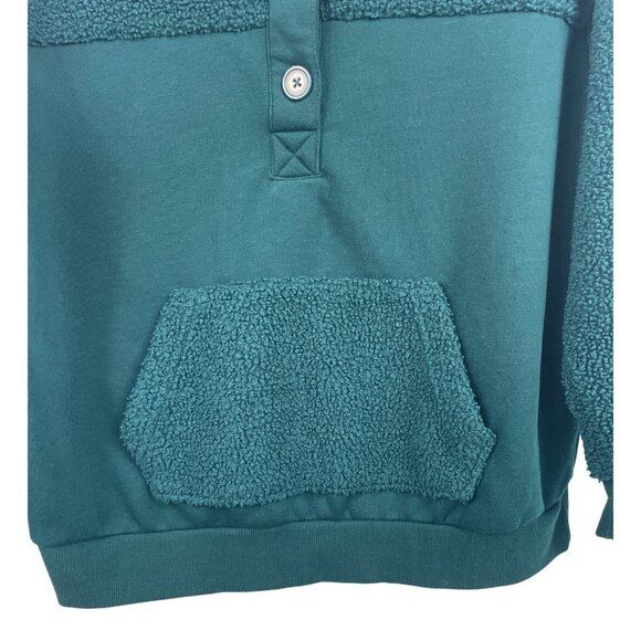 Time and Tru Womens Large Green French Terry Faux Sherpa Pullover Top Sweatshirt - Picture 4 of 8